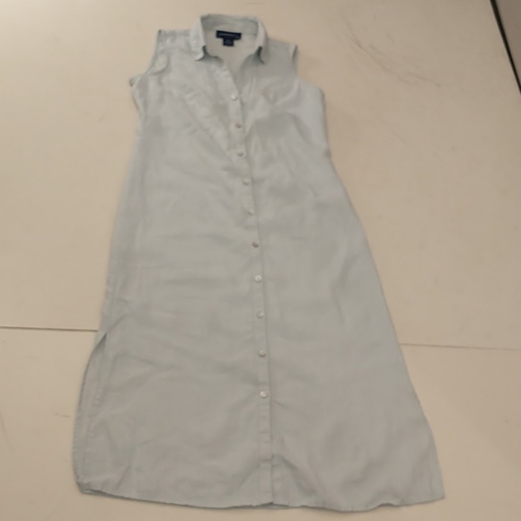 Linen Sheath Shirt Dress Pale Blue 4P Sleeveless Pastel Cool Color Natural Fabri - Picture 7 of 11